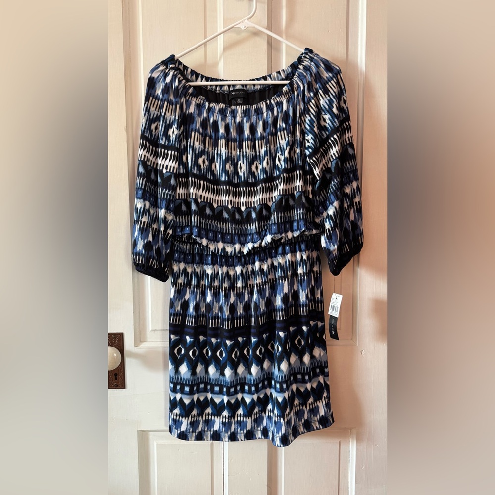AB Studio Blue and Black Geometric Dress